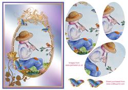 Vintage Style Boy with Flute and Butterflies Decoupage