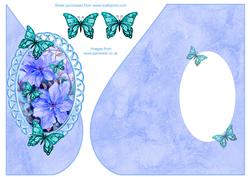 Over the Edge Tear Drop with Blue Clematis and Butterflies