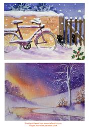 Bicycle in Snow and Winter Sunset Toppers