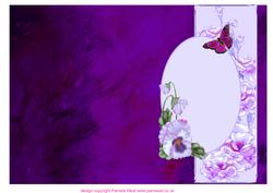 Purple Silk Quick Card with Butterfly and Pansies