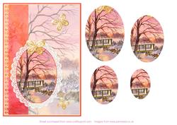 Winter Sunset Decoupage with Gold Butterflies