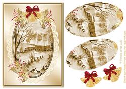 Sepia Oast Houses with Holly and Bells Decoupage