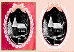 Church in Snow with Lace Frame