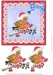 Robin with Tartan and Lace Decoupage