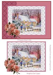 2 Winter Cottages with Roses Decoupage