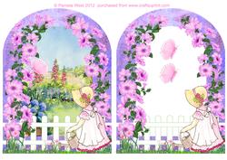 Blue Archway with Little Girl and Butterflies Decoupage