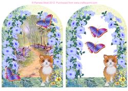 Archway with Cat in the Woodland and Butterflies Decoupage