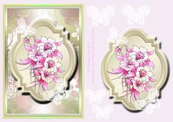 Aquilegia with Lace Butterflies, Watercolour Decoupage Card