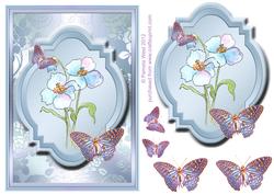 Blue Poppy and Butterflies Watercolour Decoupage