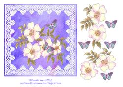 Dog Roses and Butterflies Decoupage Sheet
