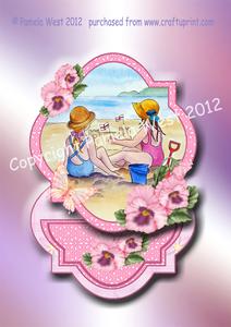 Building a Sandcastle. Victorian Children Easel Card Kit