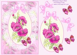 Watercolour Cameo with Lace Pink Poppies Decoupage Sheet