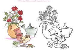 Gardening Tools Digital Stamps and Watercoloured Stamps