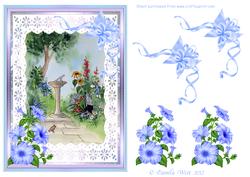 Cat by the Birdbath Watercolour Decoupage Sheet