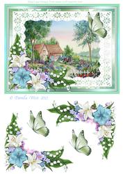 Cottage Garden with Lilies Watercolour Decoupage Sheet