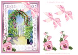 Garden Archway and Black Cat Watercolour Decoupage Sheet