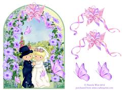Cute Bride and Groom with Floral Archway Decoupage