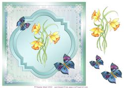 8x8 Watercolour Daffodils with Butterflies Decoupage