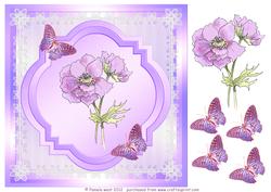 8x8 Watercolour Anemone with Butterflies Decoupage