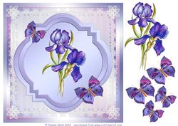 8x8 Watercolour Flowers Irises with Butterflies Decoupage