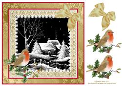 8x8 Black, White and Gold Christmas Cottages Decoupage Sheet