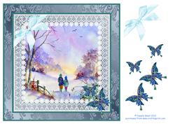 8x8 an Evening Walk with Butterflies and Bows Decoupage