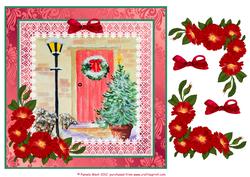 8x8 Red Door in Snow Decoupage Sheet