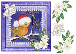 8x8 Santa Robin in Snow Decoupage