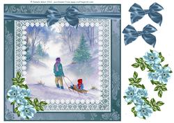 8x8 Sledging in Snow Decoupage Sheet