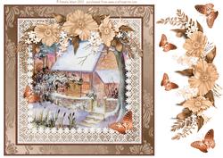 8x8 Woodland Cottage Sepia Flowers & Butterflies Decoupage