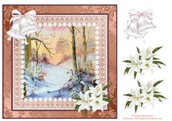 8x8 Winter Snow with Bells & Lilies Decoupage