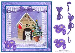 8x8 Christmas Westie in His Kennel Decoupage