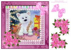 8x8 Westie and Pink Poinsettia Decoupage
