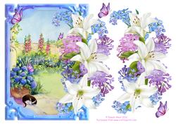 Over the Edge Country Garden with Lilies, Lilac & Butterflys