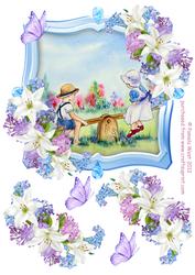 Watercolour Seesaw with Lilies and Butterflies, Decoupage