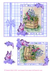 Tub of Flowers with Butterfly and Forget Me Nots