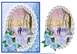 A Winter Walk Watercolour Topper with Blue Flowers