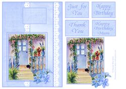 Cat on a Blue Porch Topper with Sentiments