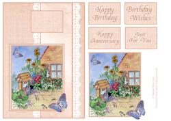 Victorian Cottage with Cat and Butterflies with Sentiments