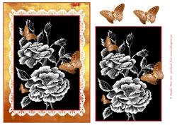Black and White Rose with Gold Butterflies