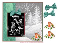 Black and White Posting a Letter with Tartan Bow and Robin