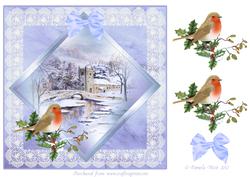 8x8 Church in Snow with Robin Decoupage Topper