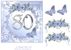 Butterflies and Flowers 80th Birthday or Anniversary Card