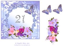 Iris and Butterflies 21st Birthday Card Topper