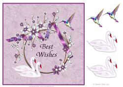 Swans and Humming Birds Best Wishes Card Topper