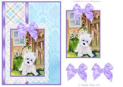 Westie by the Gate with Tartan and Bows Decoupage