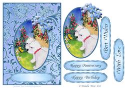 Westies Watching Butterflies with Forget Me Nots. Decoupage