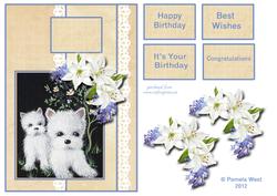 Black and White Westies with Lilies Decoupage