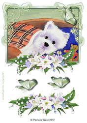 Tired Westie with Lilies and Butterflies Decoupage