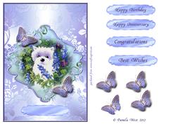 Westie with Delphiniums and Butterflies Decoupage